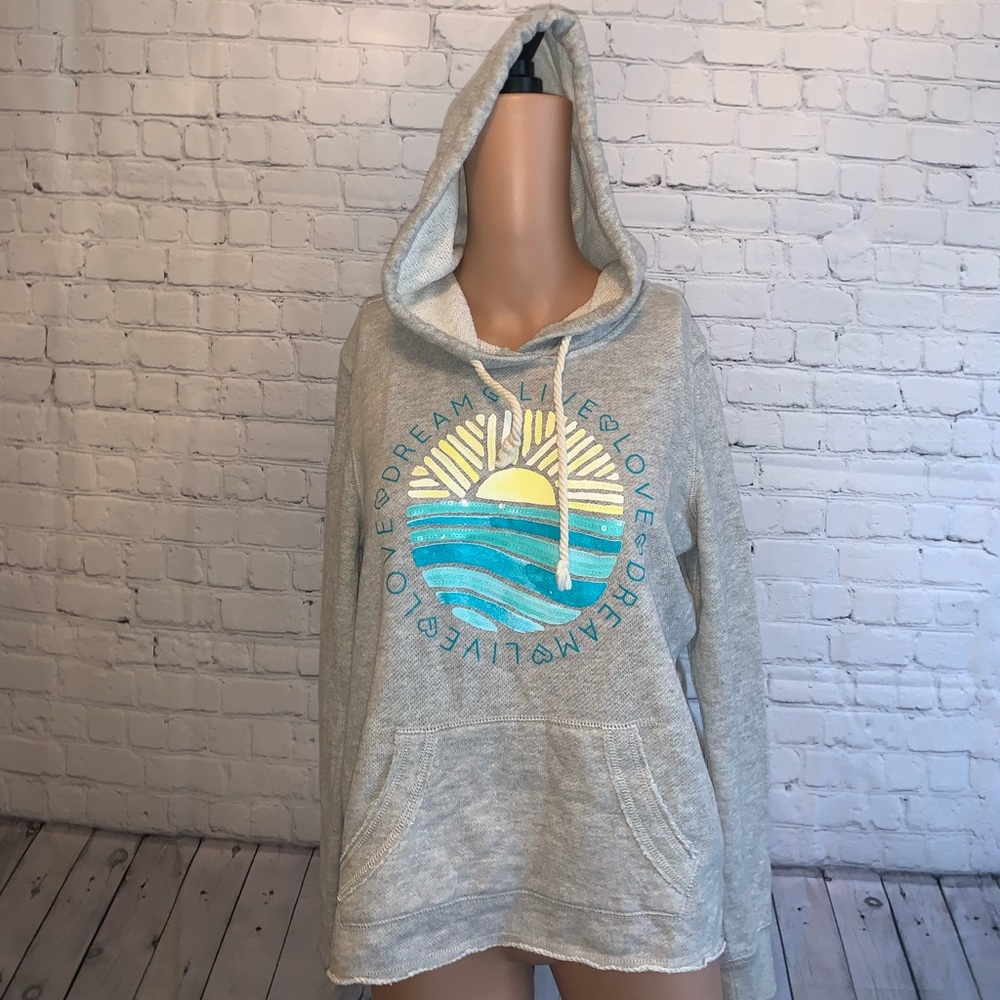 Live Love Dream Gray & Yellow Sunset Hoodie size S